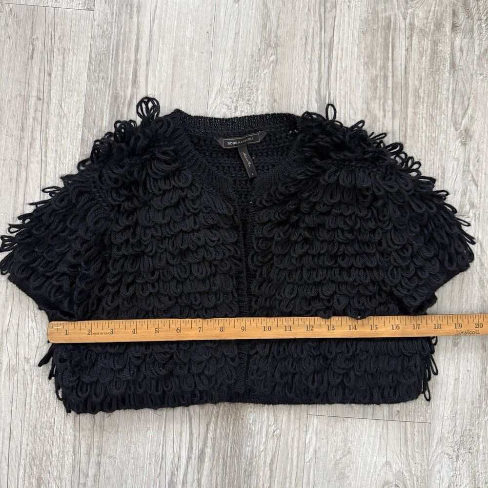 BCBGMAXAZRIA Alpaca Acrylic Blend Shrug Sweater S Black Shaggy Knit Cropped Y2k - Picture 7 of 7